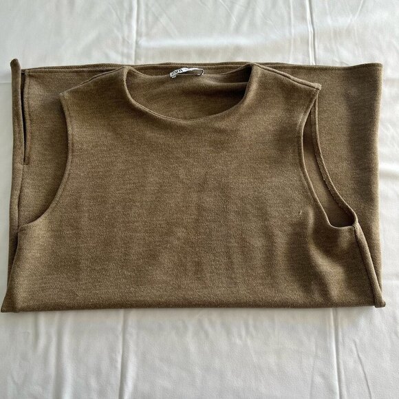 Zara Women’s Sleeveless Top,  Size M, Brown, Classic Crew Neck, Stretchy - Picture 6 of 11